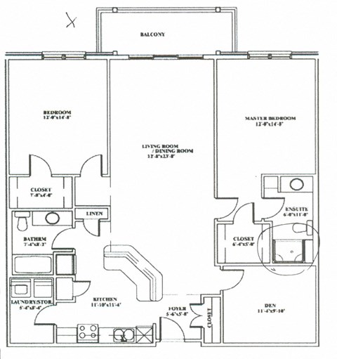 Floor plan for 2 beds, 2 baths, 1343 sqft