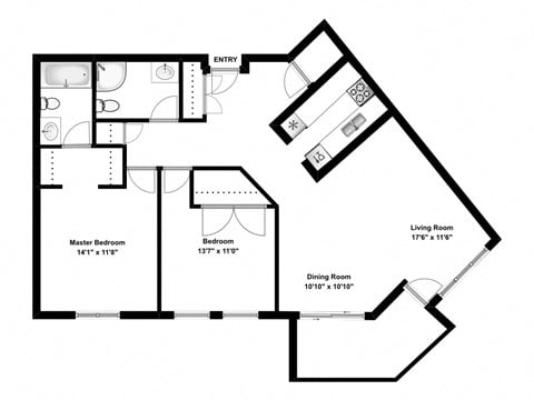 Floor plan for 2 beds, 2 baths, 1146 sqft