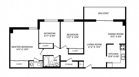 Floor plan for 3 beds, 1.5 baths, 1160 sqft