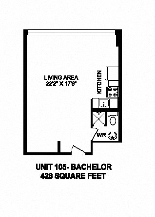 Floor plan for studio, 1 bath, 426 sqft