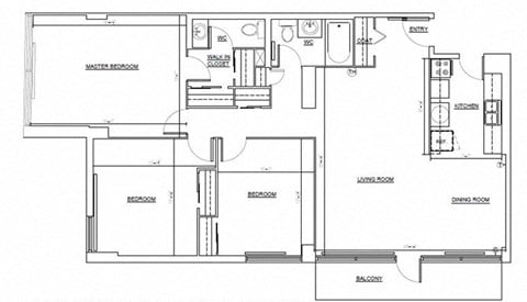 Floor plan for 3 beds, 1.5 baths, 1250 sqft