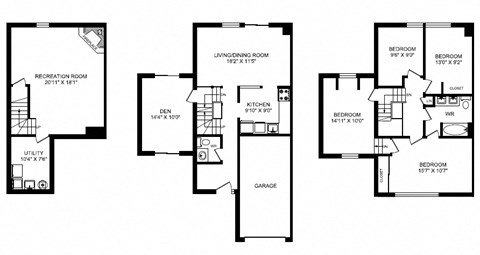 Floor plan for 4 beds, 1.5 baths, 2039 sqft