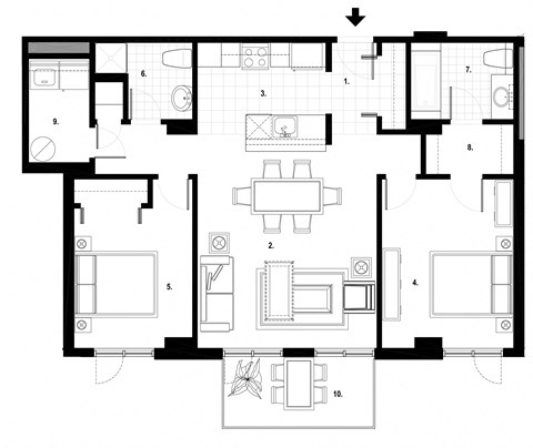 Floor plan for 2 beds, 2 baths, 997 sqft