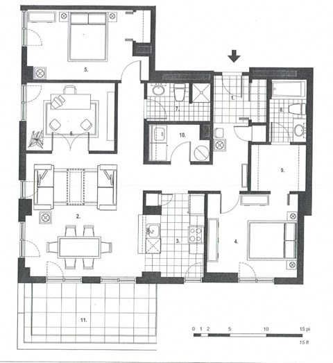 Floor plan for 2 beds, 2 baths, 1280 sqft