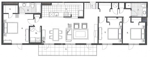 Floor plan for 3 beds, 2 baths, 1367 sqft