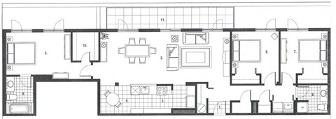 Floor plan for 3 beds, 2 baths
