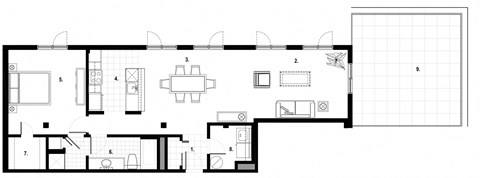Floor plan for 1 bed, 1 bath