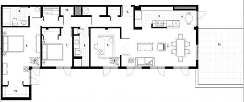 Floor plan for 2 beds, 2 baths, 1361 sqft
