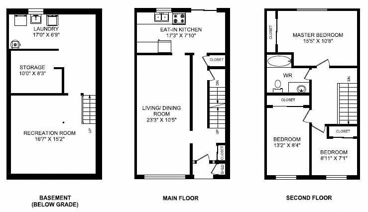 Floor plan for 3 beds, 1 bath, 1202 sqft