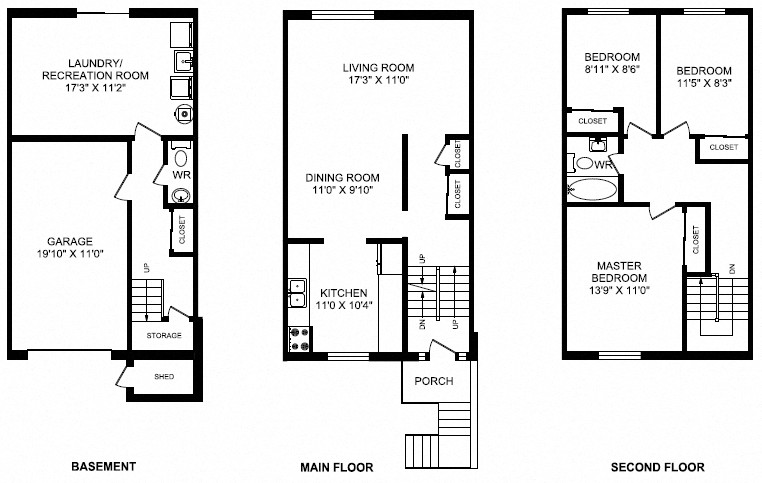 Floor plan for 3 beds, 1.5 baths, 1560 sqft