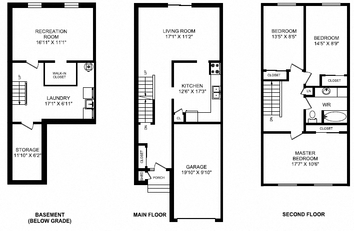 Floor plan for 3 beds, 1 bath, 1264 sqft