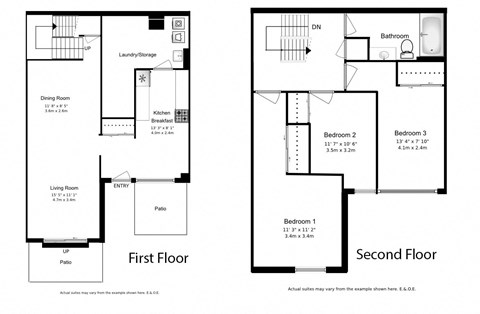 Floor plan for 3 beds, 1 bath, 1366 sqft