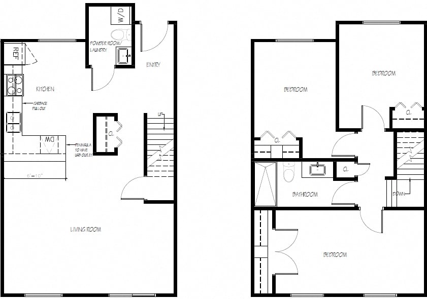 Floor plan for 3 beds, 1 bath