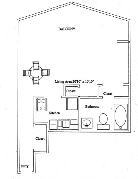 Floor plan for studio, 1 bath, 428 sqft