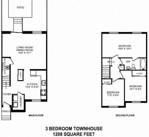 Floor plan for 3 beds, 1 bath, 1140 sqft