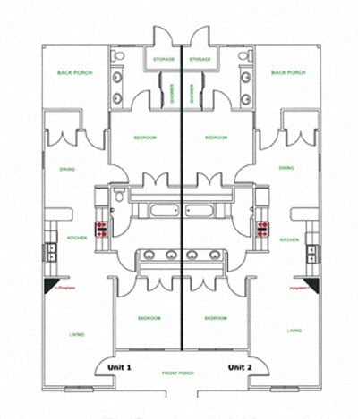 Floor plan for 2 beds, 2 baths, 1040 sqft