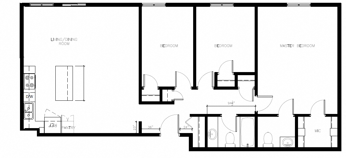 Floor plan for 3 beds, 1.5 baths