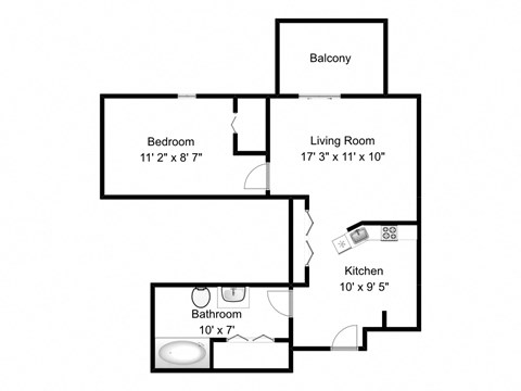 Floor plan for 1 bed, 1 bath, 692 sqft