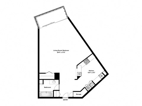 Floor plan for studio, 1 bath, 675 sqft