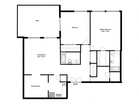 Floor plan for 2 beds, 2 baths, 1560 sqft