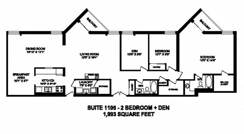Floor plan for 2 beds, 2 baths, 1993 sqft