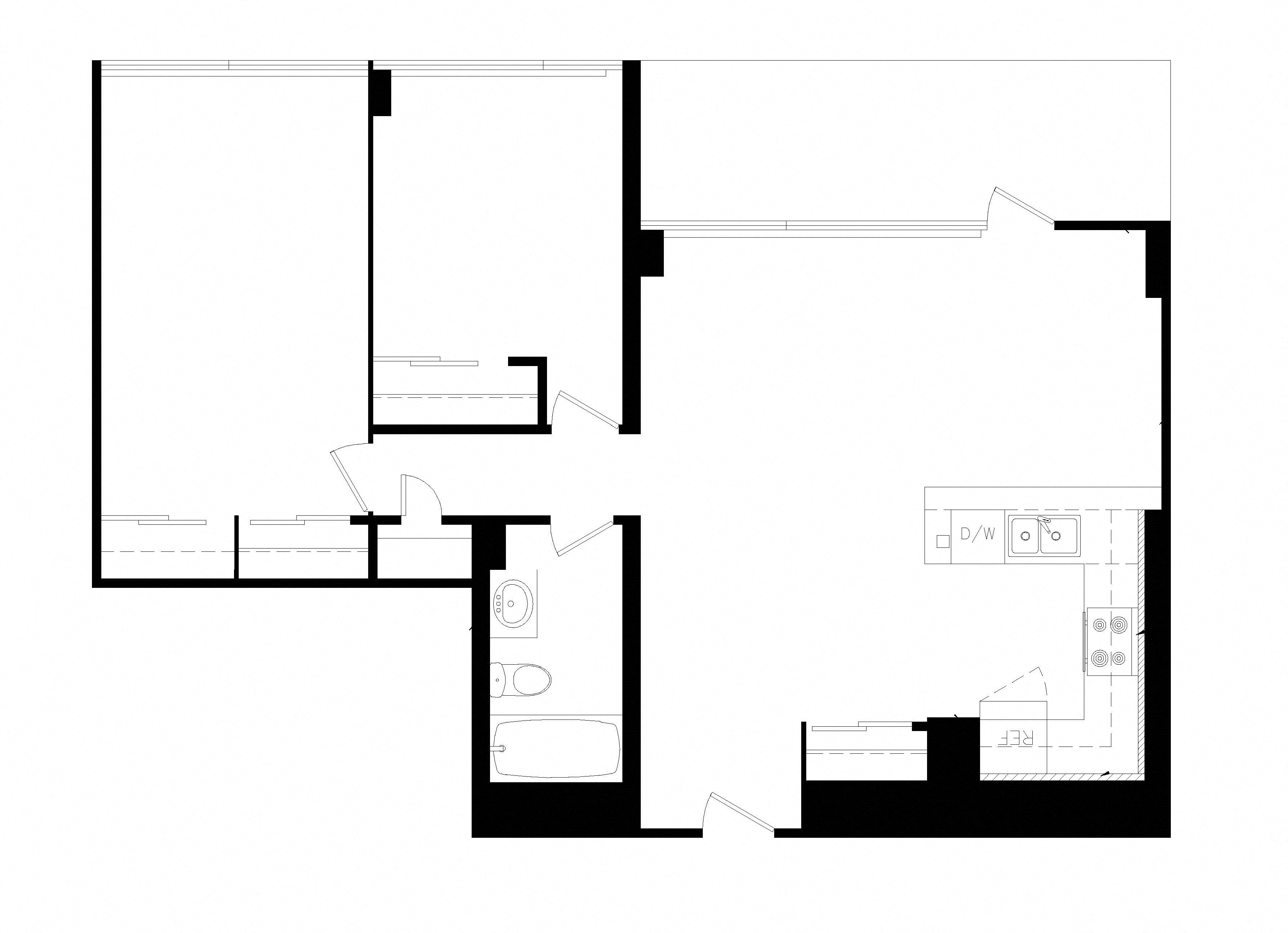 Floor plan for 2 beds, 1 bath, 800 sqft