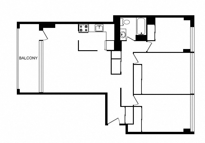 Floor plan for 3 beds, 1 bath, 1015 sqft