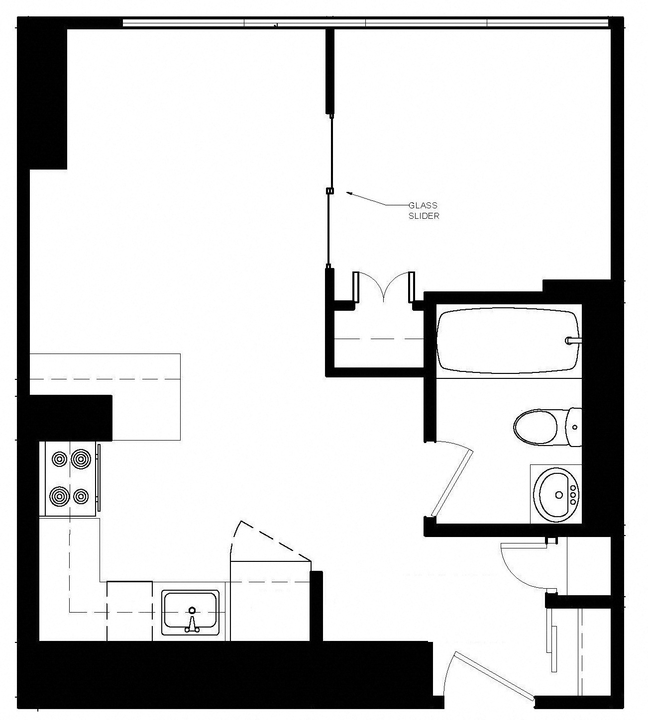 Floor plan for 1 bed, 1 bath, 435 sqft