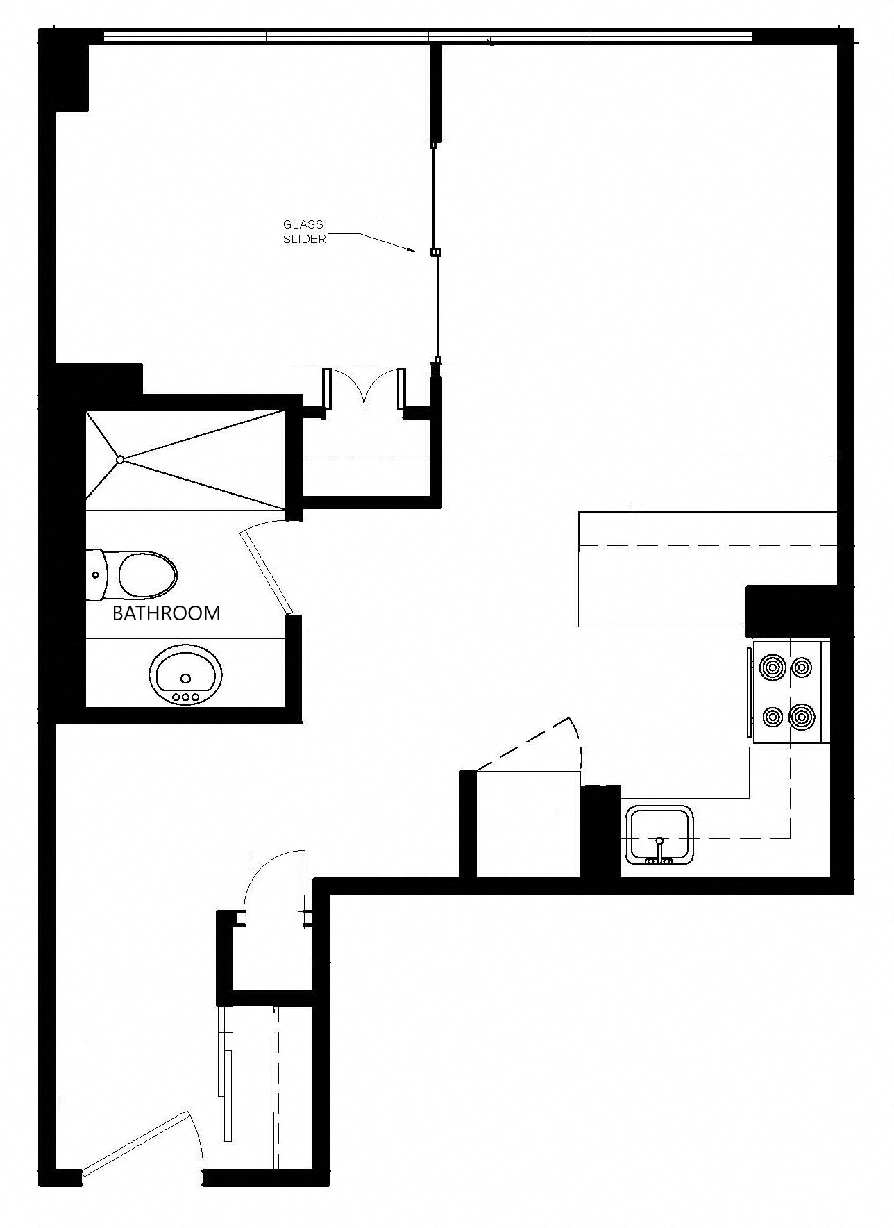Floor plan for 1 bed, 1 bath, 451 sqft