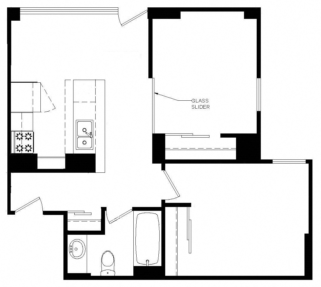 Floor plan for 1 bed, 1 bath, 550 sqft