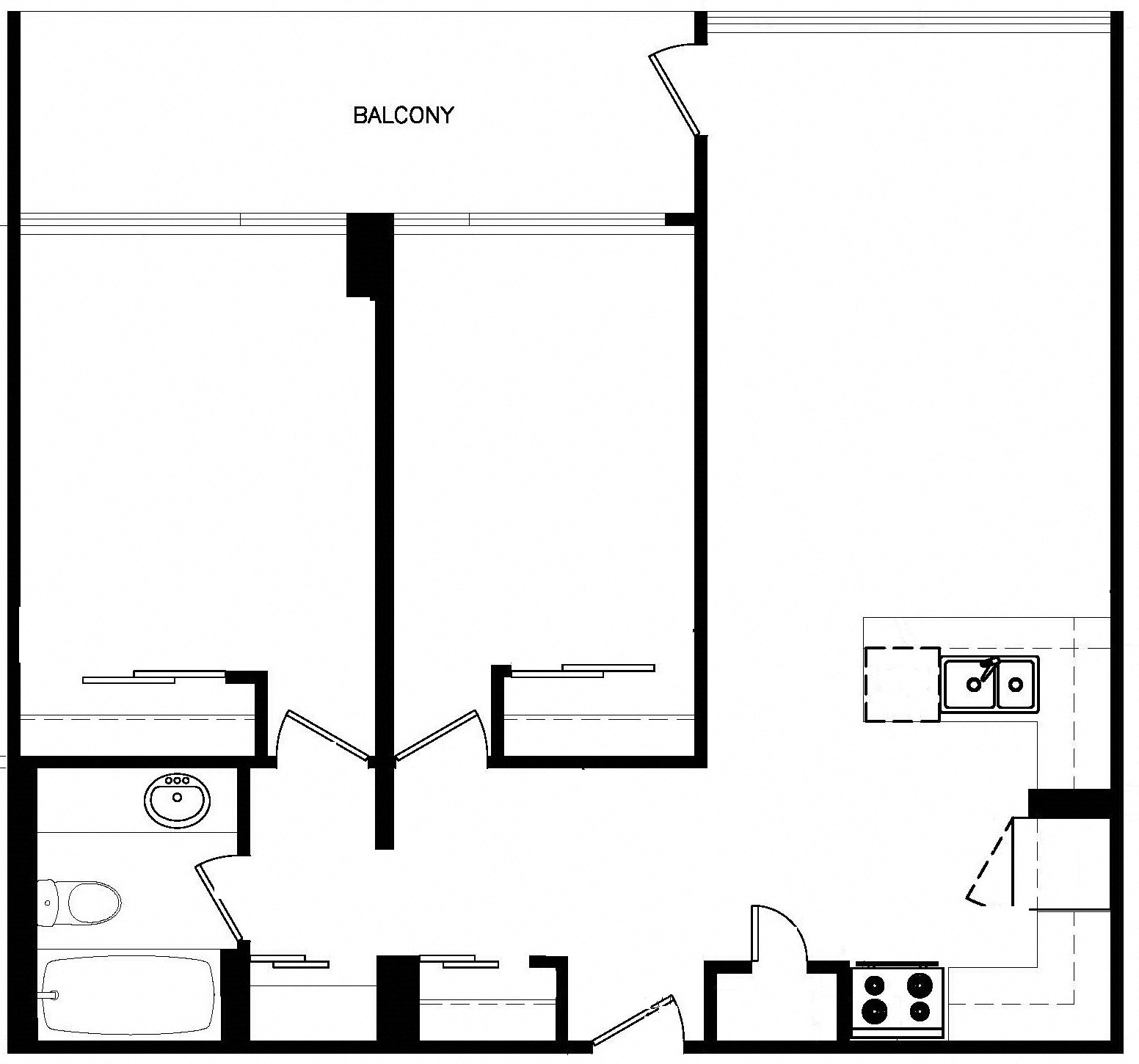 Floor plan for 2 beds, 1 bath, 898 sqft
