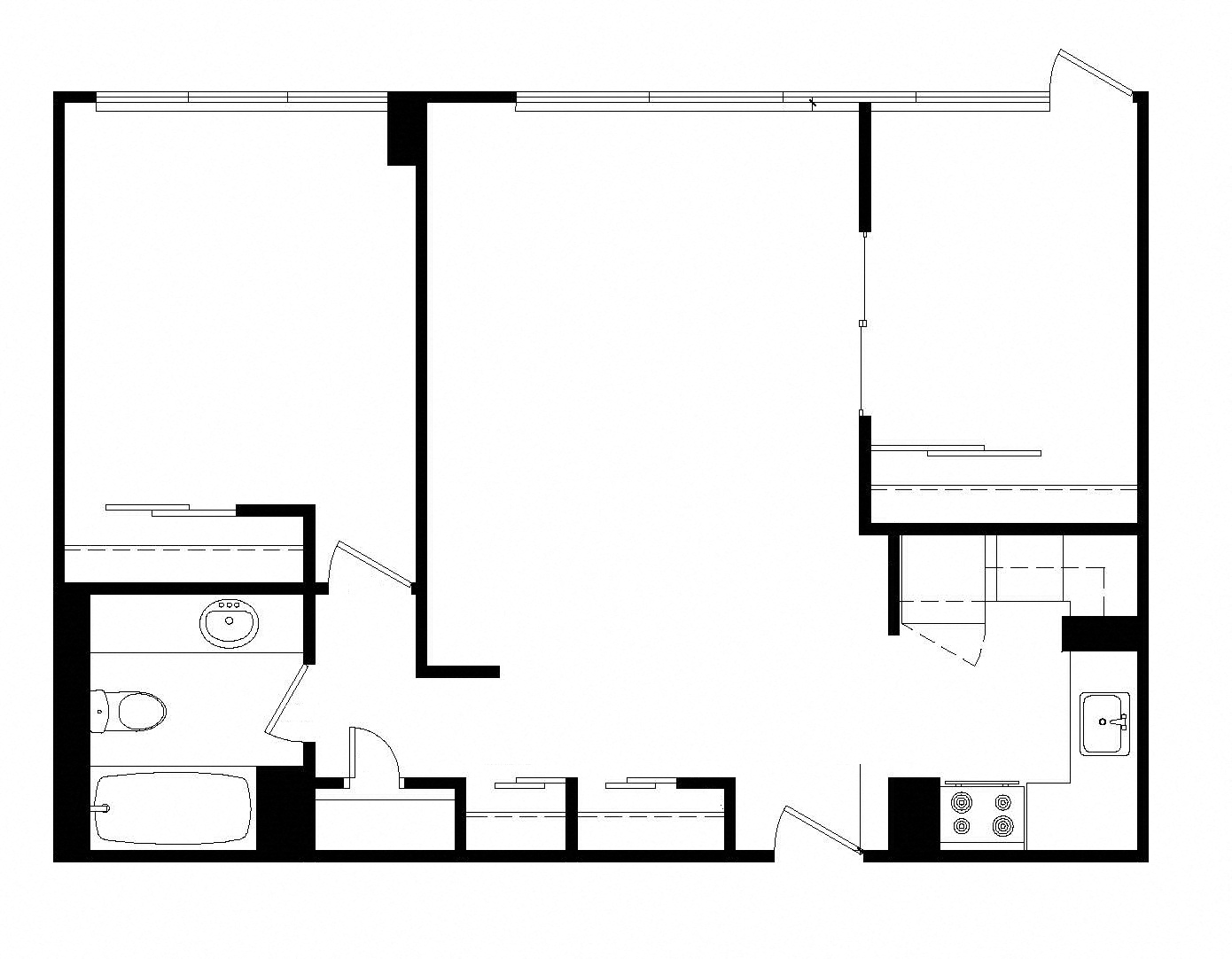 Floor plan for 2 beds, 1 bath, 898 sqft