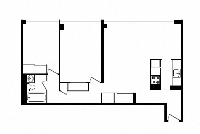 Floor plan for 2 beds, 1 bath, 792 sqft