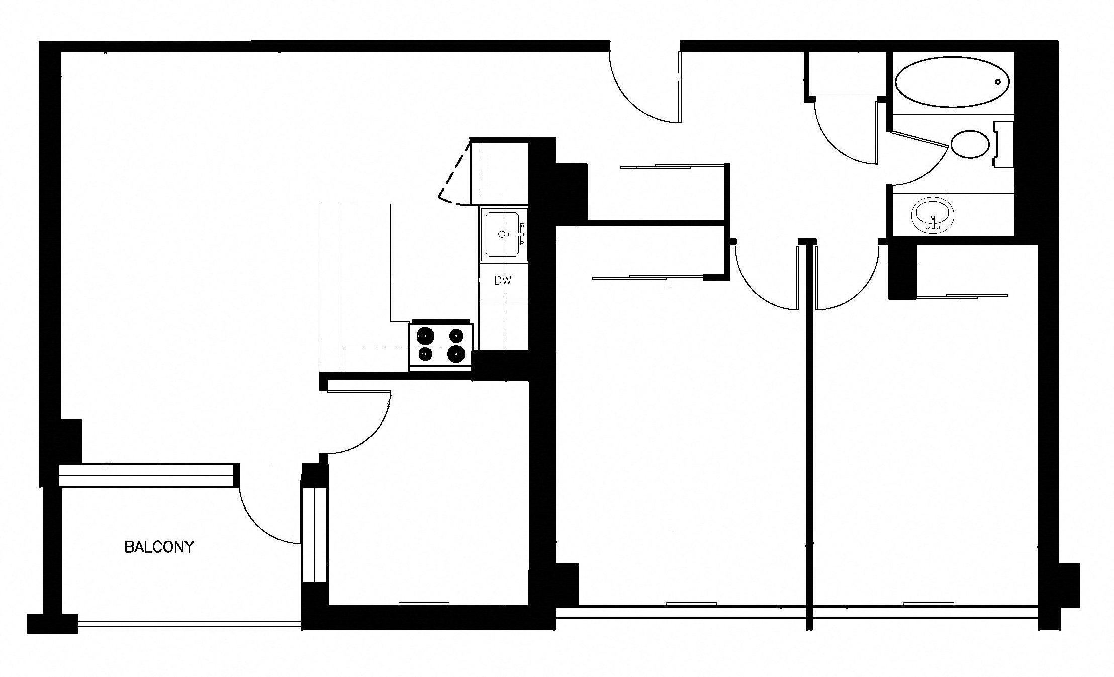 Floor plan for 2 beds, 1 bath, 898 sqft