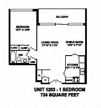 Floor plan for 1 bed, 1 bath