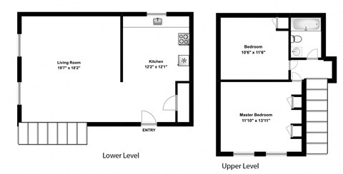Floor plan for 2 beds, 1 bath, 1050 sqft