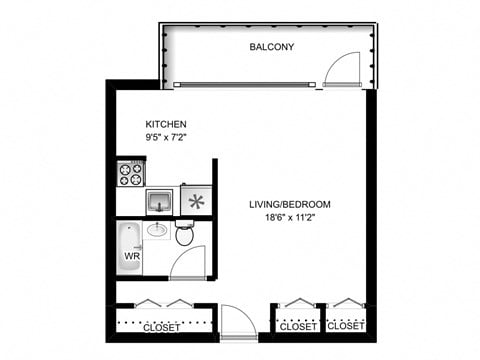 Floor plan for studio, 1 bath, 442 sqft