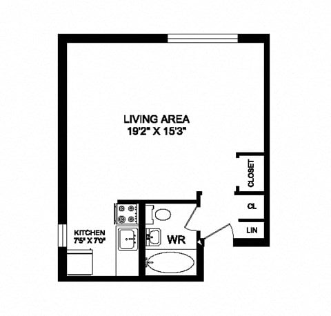 Floor plan for studio, 1 bath, 461 sqft