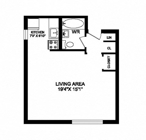 Floor plan for studio, 1 bath, 454 sqft