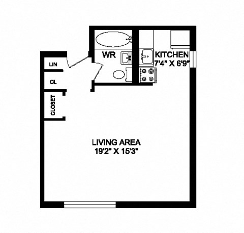 Floor plan for studio, 1 bath, 461 sqft