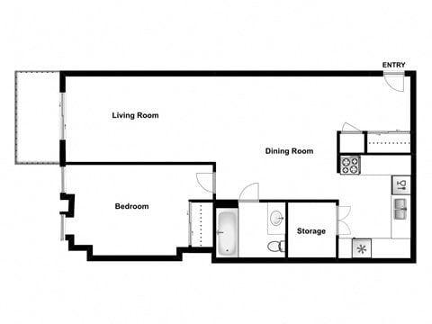 Floor plan for 1 bed, 1 bath, 660 sqft