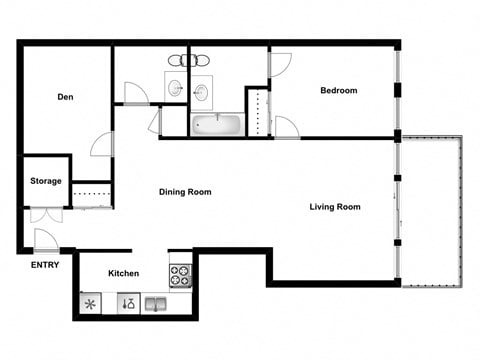 Floor plan for 2 beds, 1.5 baths, 700 sqft