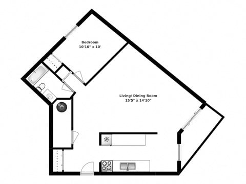 Floor plan for 1 bed, 1 bath, 720 sqft