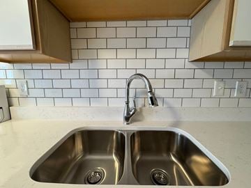 Rocky Mount apartment for rent - A kitchen sink with a double faucet.