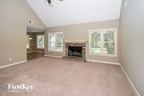 Powder Springs house for rent - a living room with a fireplace and a carpeted floor
