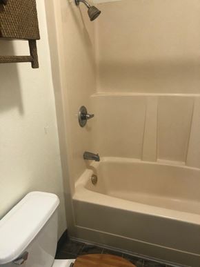 Kasilof house for rent - a bathroom with a white toilet and a bath tub