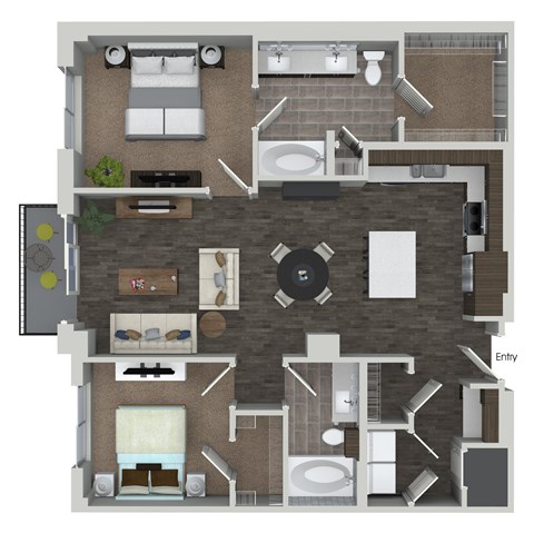 Floor plan for 2 beds, 2 baths, 1138 sqft