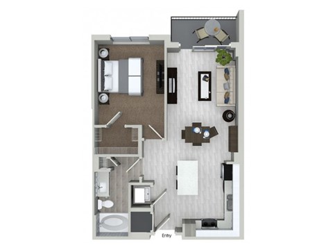 Floor plan for 1 bed, 1 bath, 708 sqft