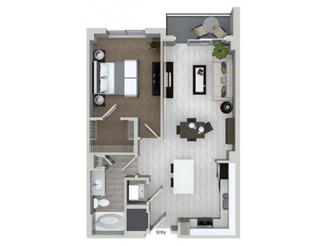 Floor plan for 1 bed, 1 bath, 731 sqft