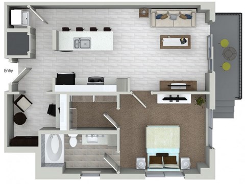 Floor plan for 1 bed, 1 bath, 825 sqft